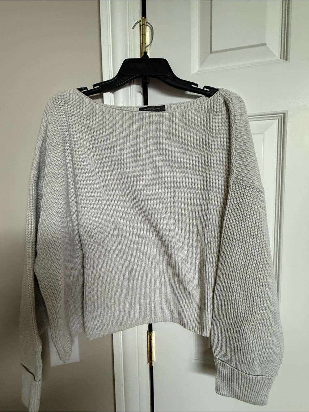 French Connection Women'sLight Gray Women’s Ribbed Knit Sweater - Casual Boatnec